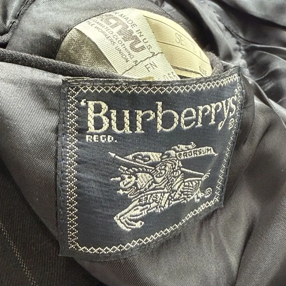 Burberrys Blue Pinstripe Wool Blazer Suit Jacket Sz 38 Vintage 80s USA Made